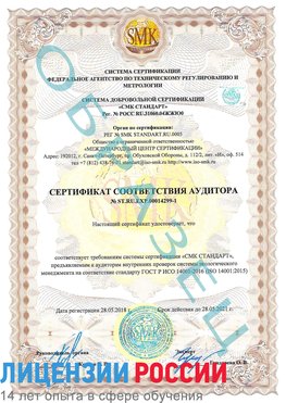 Образец сертификата соответствия аудитора №ST.RU.EXP.00014299-1 Омск Сертификат ISO 14001